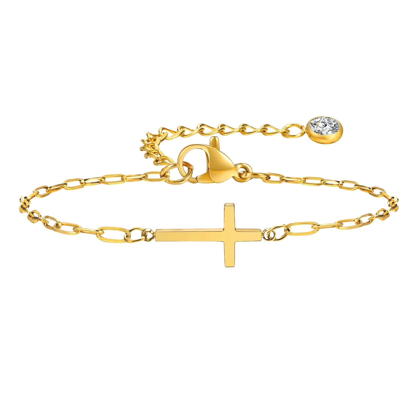 Pulsera Cruz Ajustable – Acero Inoxidable con Cadena Paperclip