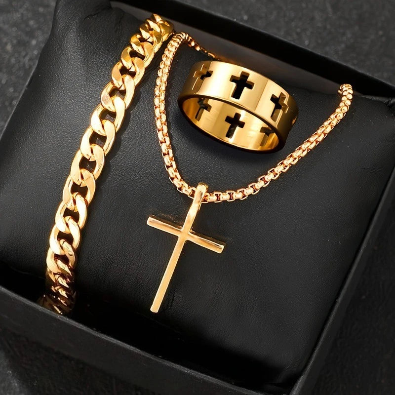 Set cristiano “Fortaleza en la Fe” – Collar, pulsera y anillo | Alma & Luz